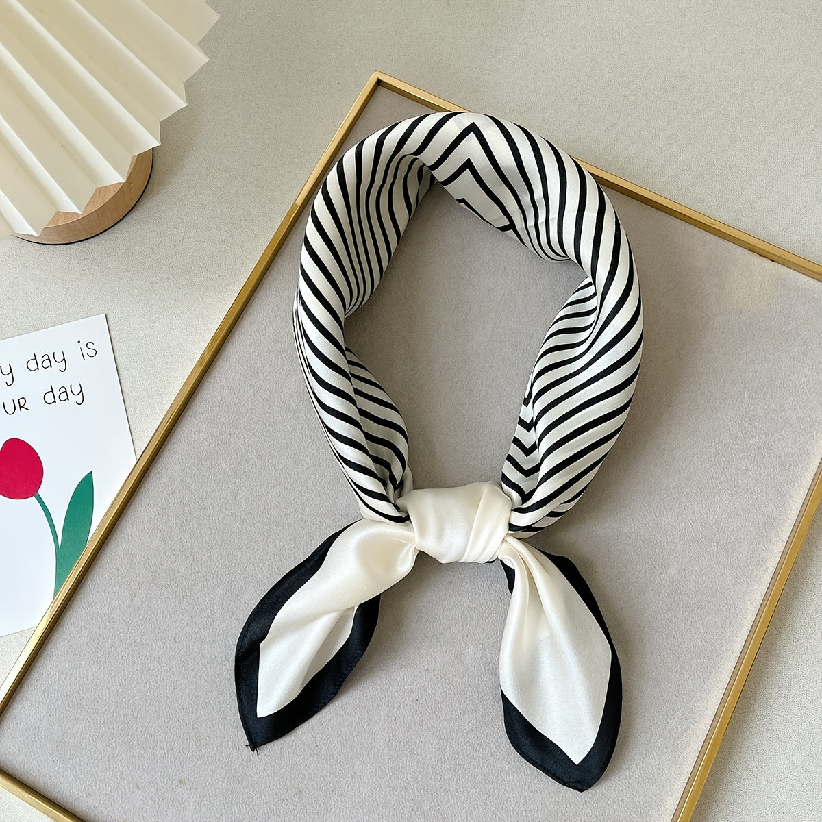 70cm Geometric Stripe Print Square Scarf Neckerchief Bandana Satin Head Scarf