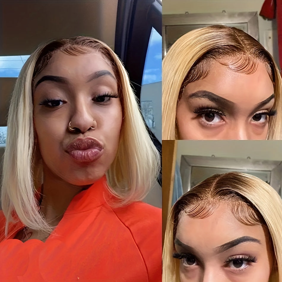 Brazilian 13x4 Lace Front Human Hair Wig Straight Bob Ombre Blonde
