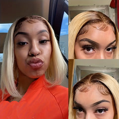 Brazilian 13x4 Lace Front Human Hair Wig Straight Bob Ombre Blonde