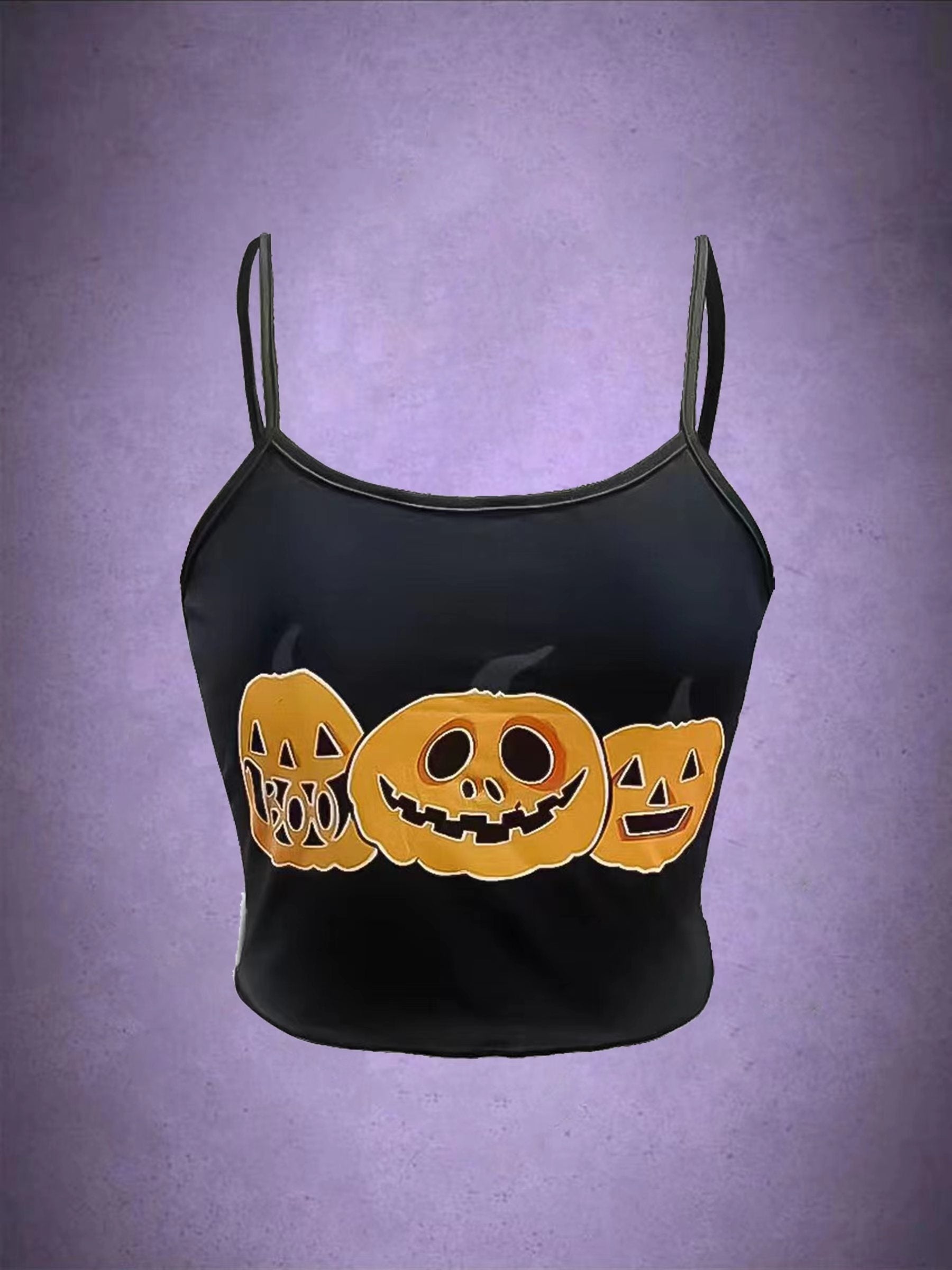 Halloween Pumpkin Print Spaghetti Strap Top