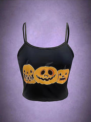 Halloween Pumpkin Print Spaghetti Strap Top