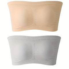 2 Pack Plus Size Tube Bra Set Women's Plus Bandeau Bra Removable Pads