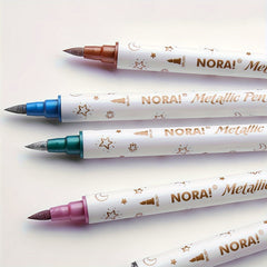 10pcs Metallic Glitter Marker Pens Dual Tip Brush And Fine Point Pens