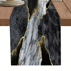 Long Golden Marble Texture Malachite Abstract Linen Table Runner 13x72