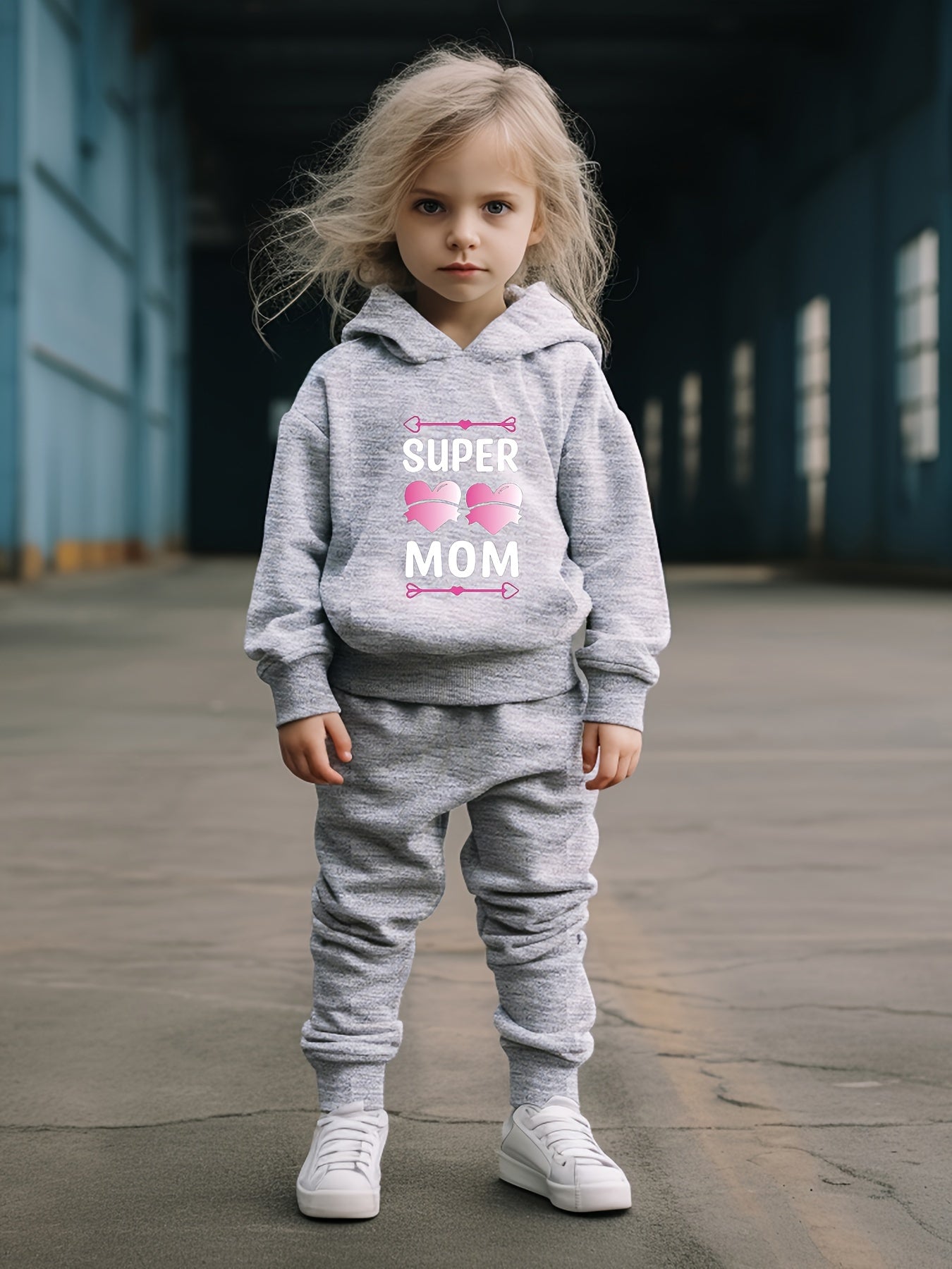 Girls Boys 2pcs MOM Print Hooded Pullover Pants Set For Sports Spring Fall Gift