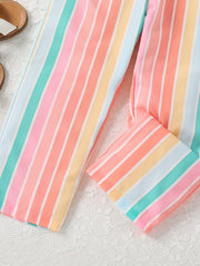 Toddler Girls Striped Frill Trim Cami Rompers Jumpsuits