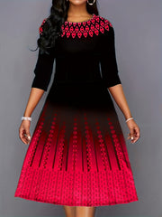 Geometric Print Half Sleeve Round Neck Dress