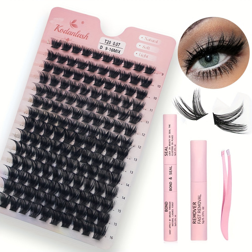 140pcs Cluster Lashes DIY Eyelash Extension Kit D Curling Lashes Glue Bond Seal