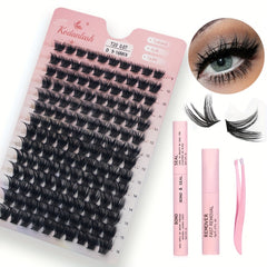 140pcs Cluster Lashes DIY Eyelash Extension Kit D Curling Lashes Glue Bond Seal