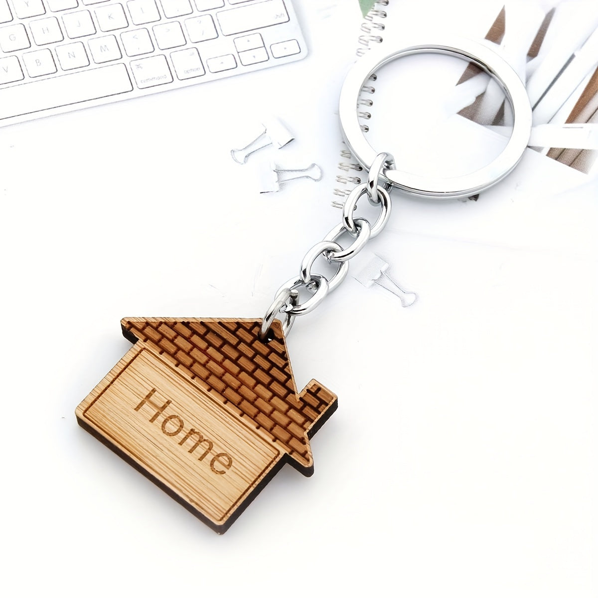 Cartoon Home Keychain Wooden Key Ring Purse Bag Backpack Car Key Charm Gift