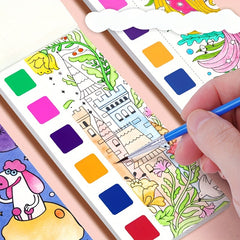 12pcs Watercolor Coloring Book for Kids, Built-in Watercolor Palette