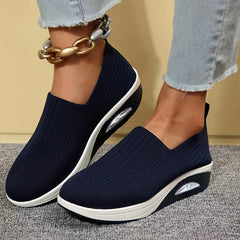 Women's Air Cushion Sock Shoes Comfort Knitted Slip On Platform Shoes