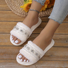 Women's Rhinestone Plush Slippers
