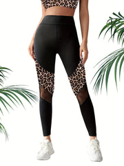 Leopard Print Mesh Stitching Tight Leggings Sports Yoga Pants