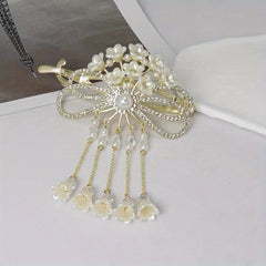 Flowers Rhinestone Tassel Hair Clips Hanfu Decorative Hair Accessories