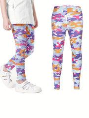 3pc Girls Camo Athletic Leggings Elastic Waist Yoga Pants Kids Spring Summer