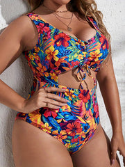 Floral Print One Piece Bikini Plus Size Boho Swimsuit