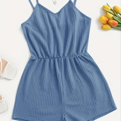 Waffle Knit Cami Romper Sleeveless Jumpsuit Women's Clothing