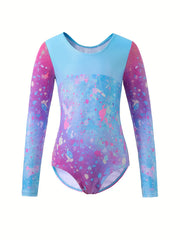 Girls Gradient Graffiti Print Long Sleeve Gymnastics Suit