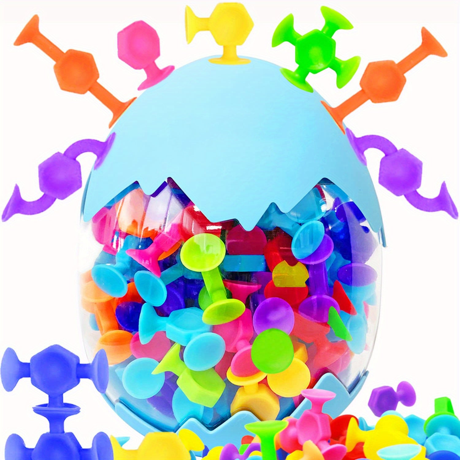 Suction Bath Toy Silicone Construction Blocks for Kids with Egg Storage