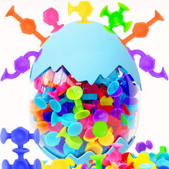 Suction Bath Toy Silicone Construction Blocks for Kids with Egg Storage
