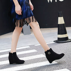 Women's Wedge Ankle Boots Height Increasing Side Zipper Shoes
