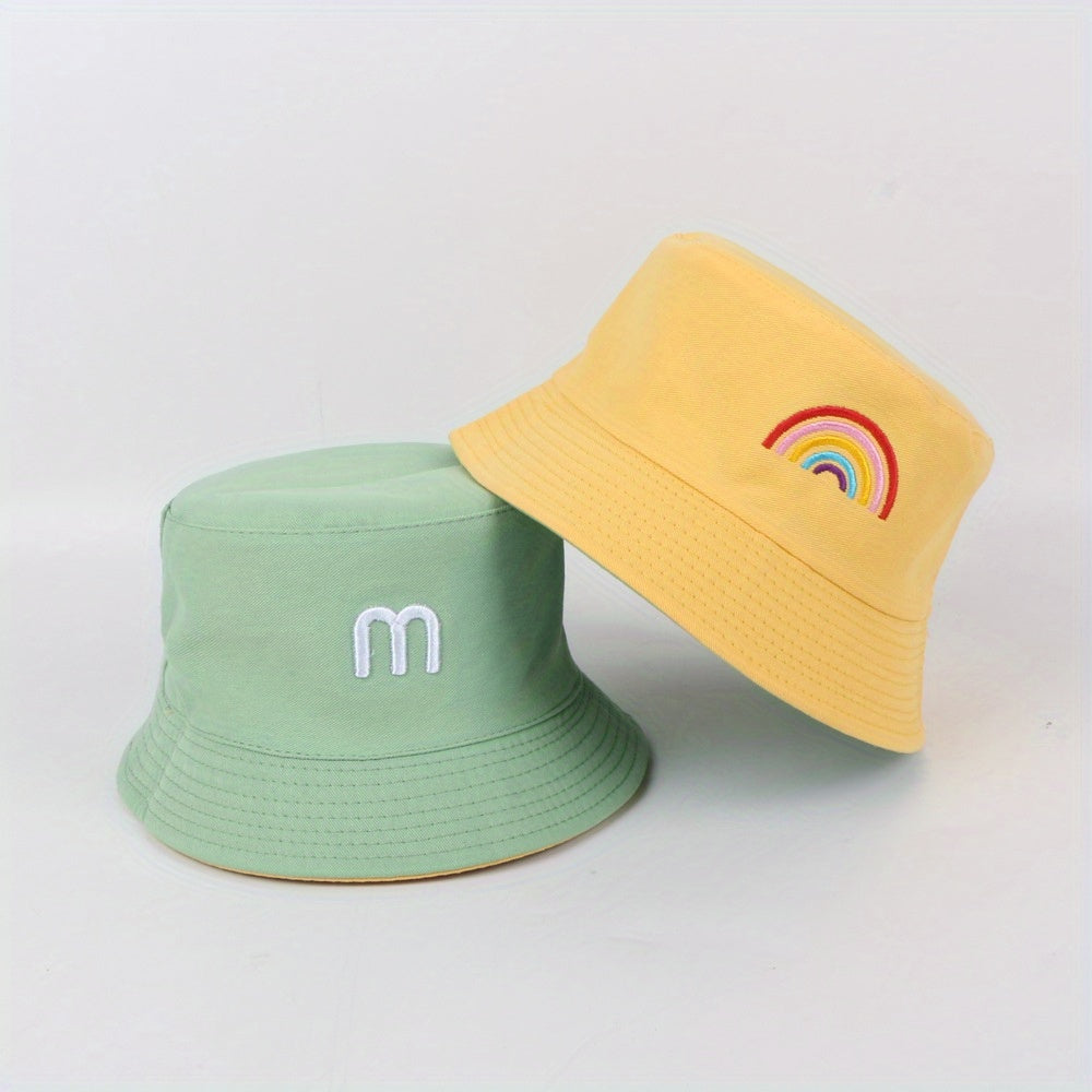 Spring Autumn Kids Bucket Hat Double sided Embroidery M Rainbow Basin Hat