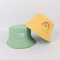Spring Autumn Kids Bucket Hat Double sided Embroidery M Rainbow Basin Hat
