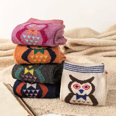 5 Pairs Owl Pattern Crew Socks Warm Mid Tube Women's Stockings