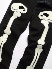 Slim Fit Skeleton Pattern Jeans Mens Casual Street Style