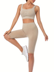 4pcs Yoga Workout Sets Sports Top & Sports Bra High Waist Shorts & Leggings