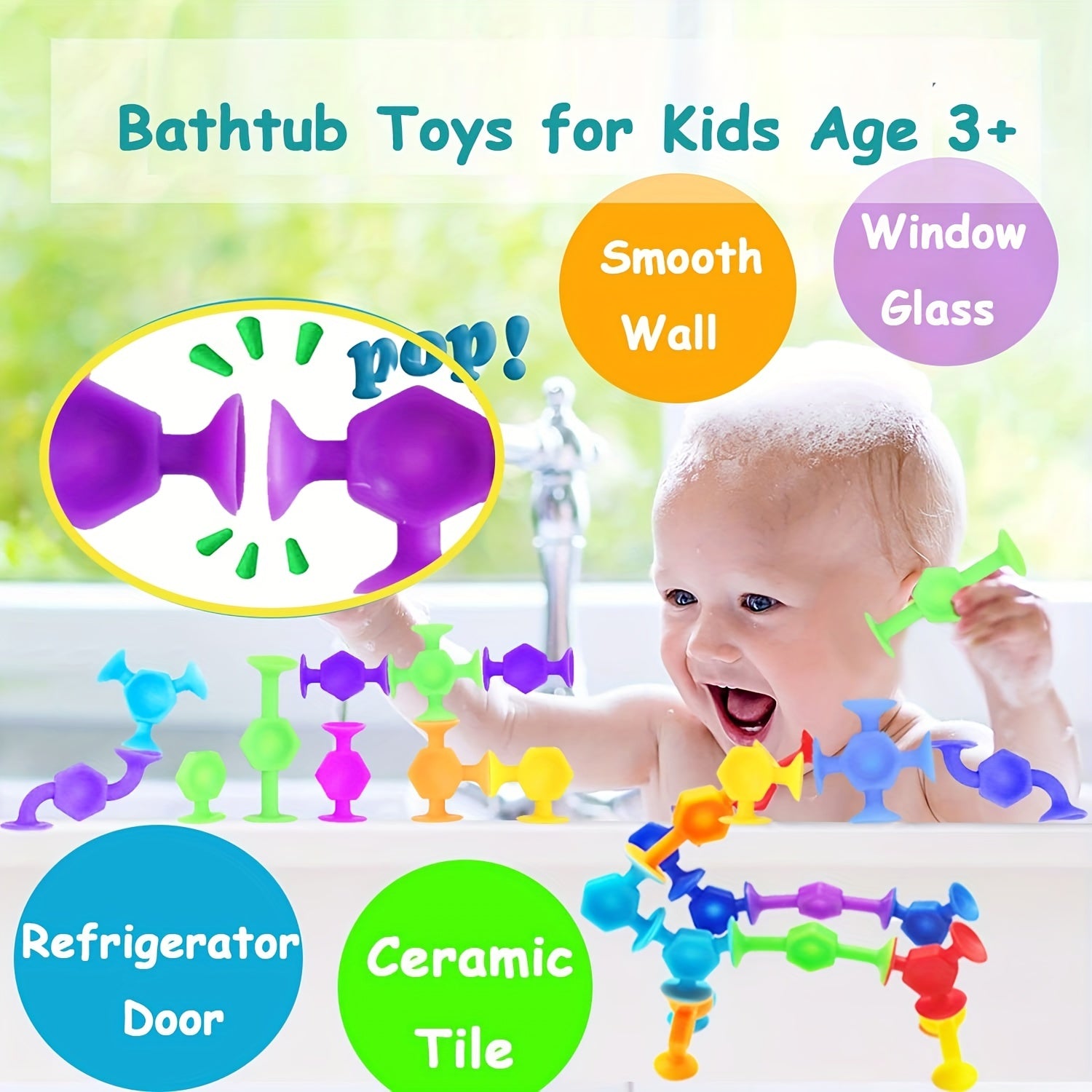 Suction Bath Toy Silicone Construction Blocks for Kids with Egg Storage