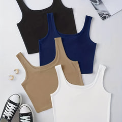 4 Pack Ribbed Crop Tank Tops Y2K Summer Sleeveless Tank Tops