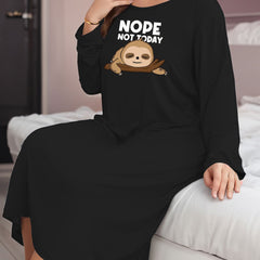 Plus Size Lounge Dress Women's Long Sleeve Tee Sleep Dress