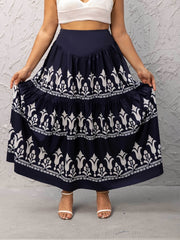 Boho Skirt Women's Plus Floral Print High Rise Pleated Maxi Smock Skir