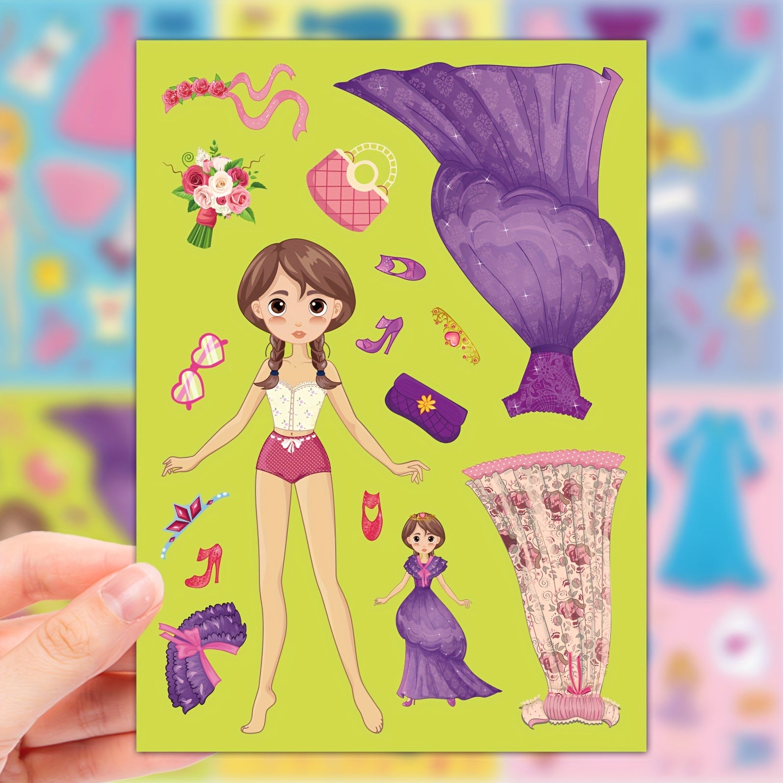 12pcs Princess Dress Up Stickers DIY Decals Self Adhesive PVC