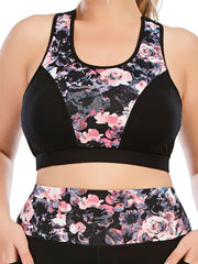Floral Print Round Neck Yoga Bra Plus Size Comfortable Stretch Fitness Bra