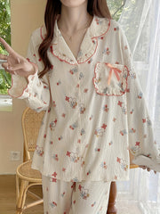 Cartoon Print Lounge Set Long Sleeve Top & Ruffle Pants