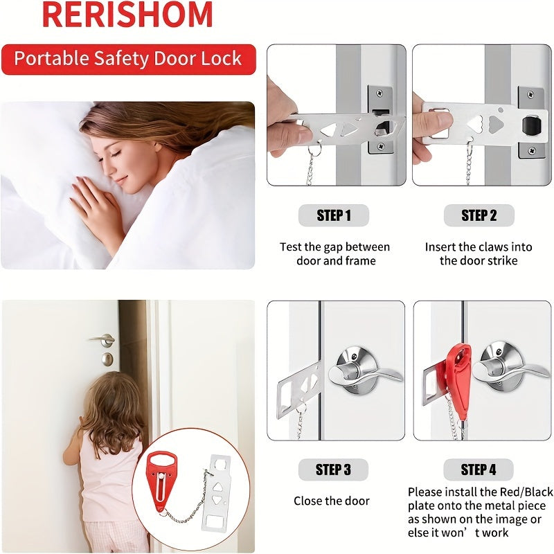 1pc Portable Door Lock 2 Hole Removable Lock Travel Home Hotel Safety