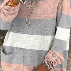 Colorblock Buckle Sweater with Pockets