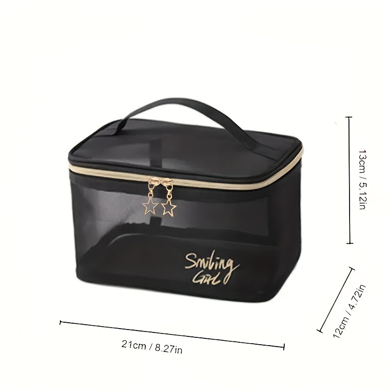 Mesh Clear Travel Toiletry Bag with Zipper & Handle