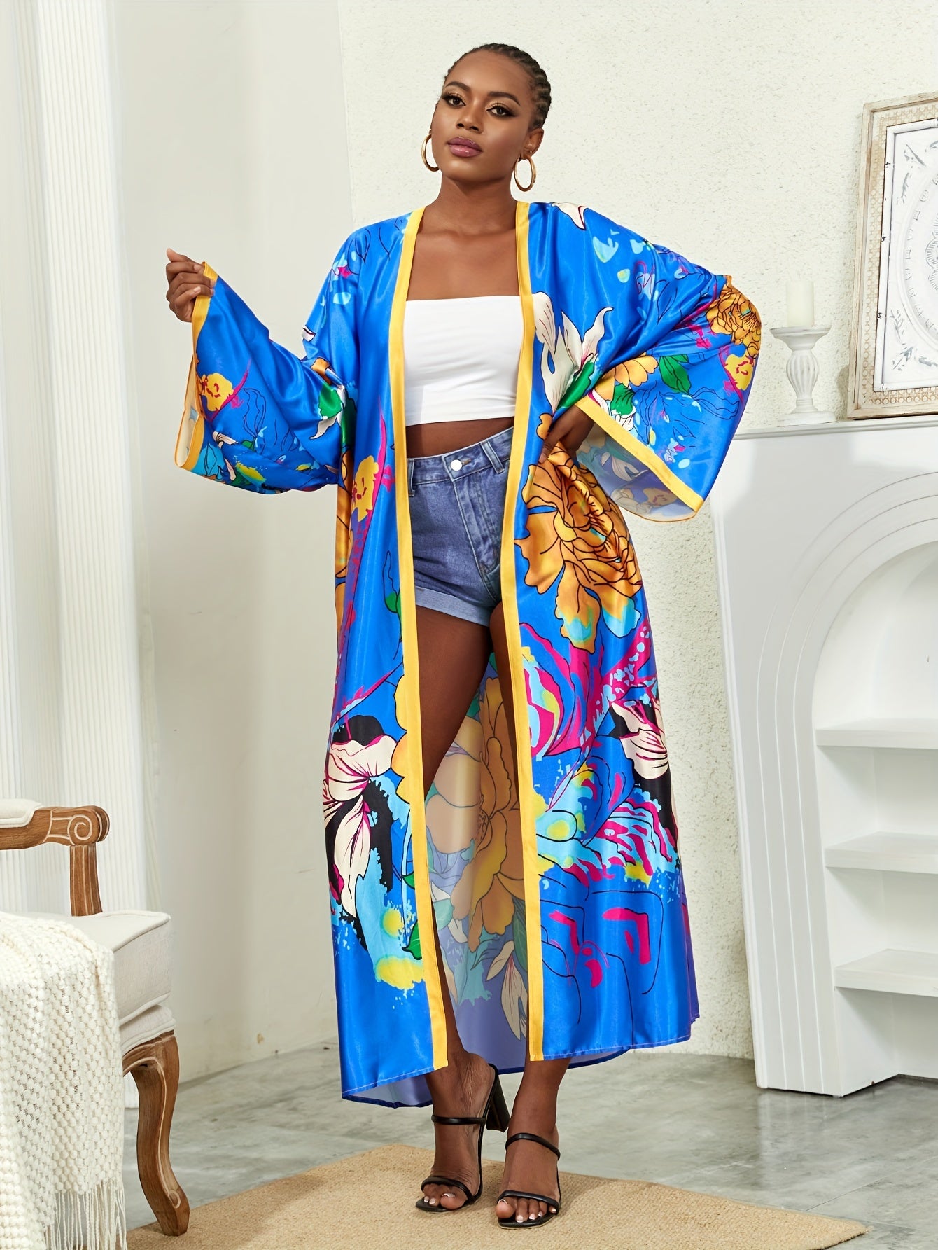 Women's Plus Size Floral Print Kimono Cover Up