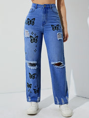 Bleach Wash Butterfly Jeans
