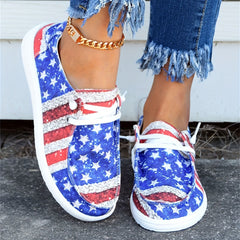 Women's Patriotic Canvas Shoes Low Top Lace Up Boat Shoes