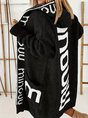 Letter Print Open Front Hooded Cardigan