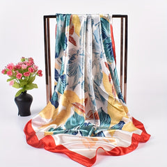 Vintage Flower Print Bandana Silky Shawl Square Scarf Woman Neckerchief