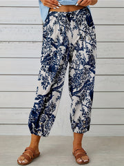 Leaf Patchwork Print Cropped Pants for Spring & Summer