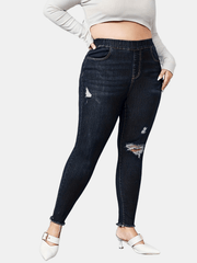 Solid High Rise Skinny Jeans with Fringe Trim