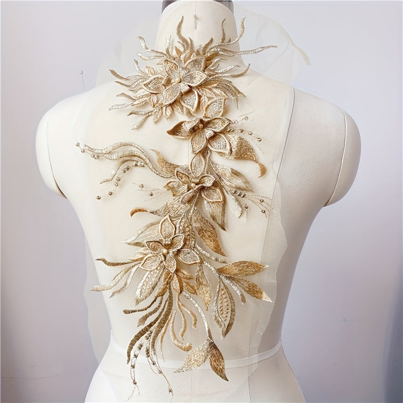 Large Lace Embroidered Applique Dress Flowers Patches Sew On DIY