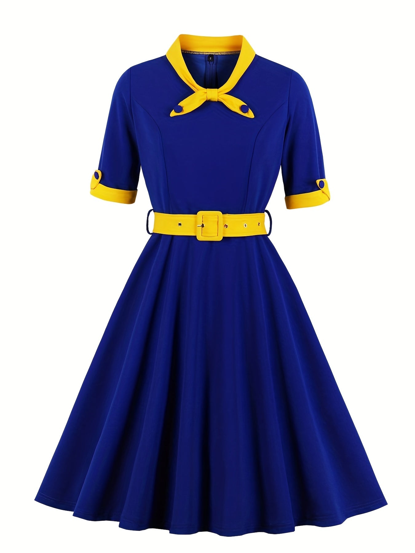 Retro Dress Women's Plus Bow Tie Flared A line Party Dress